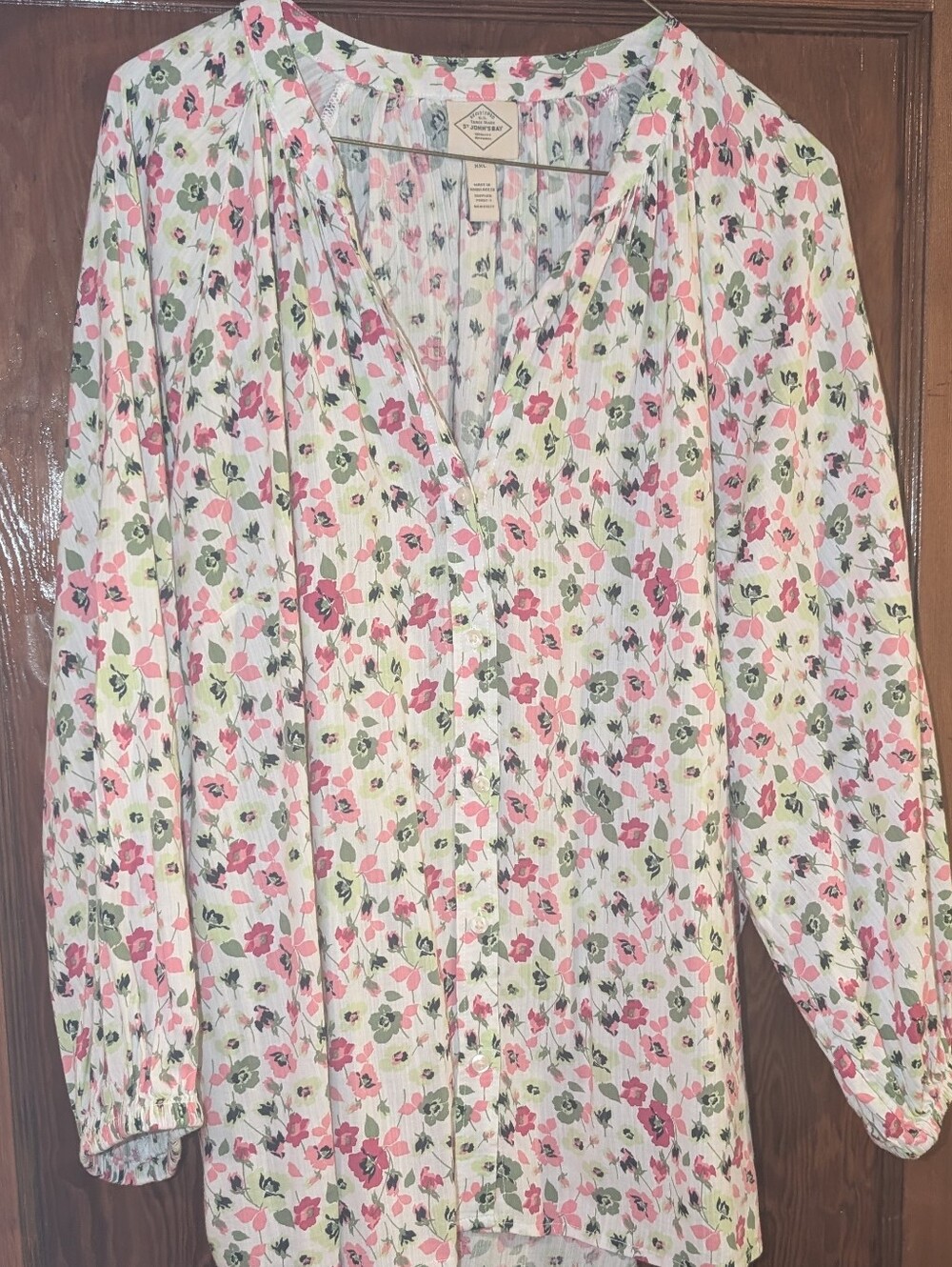 Size XXL Cool Crinkle Cotton/Rayon Floral Boho Style Blouse - Picture 4 of 4